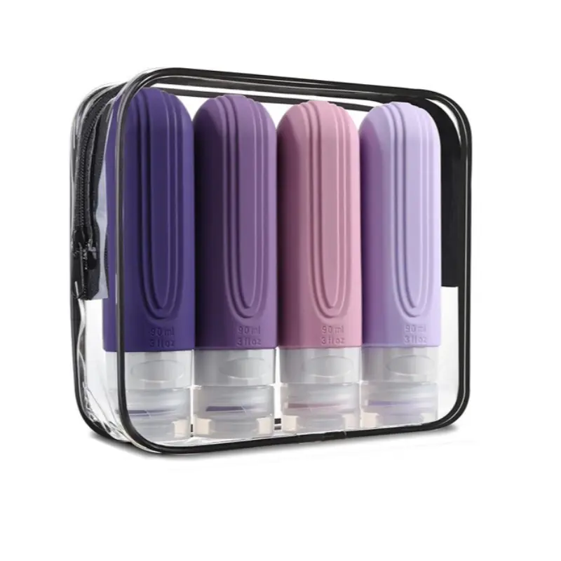 4-piece set of 90ml silicone bottle, shampoo, conditioner, body wash, lotion bottle, storage bottle, empty container, leak-proof and easy to carry, outdoor, travel, multi-color cosmetic bottle, separate bottle, men's and women's Toiletries Organiser