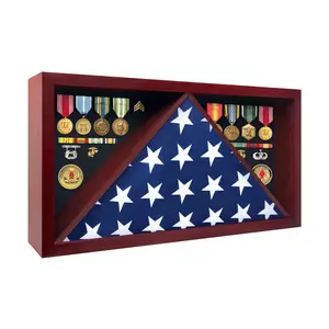 Large Military Flag Case Shadow Box Wall Mount - Solid Wood Flag Case for 5' x 9.5' American Veteran Burial Flag