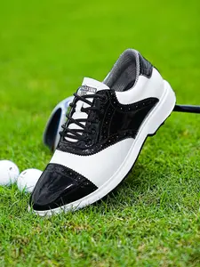 Men's Golf Shoes Leather Upper Textile Lining Non-Slip Rubber Sole Outdoor Sports Lace-Up Training Shoes, All Seasons, Medium Width Athletic Shoes