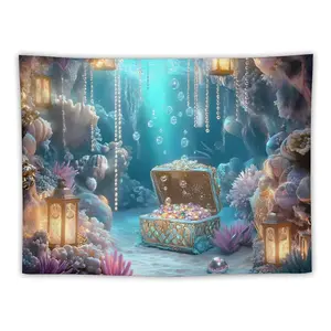 Underwater Treasure Tapestries With Coral And Jewels Ideal For Bathroom And Mermaid Theme Decor