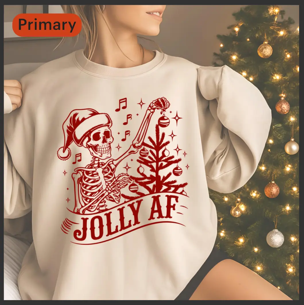 JOLLY AF Skeleton Snarky Funny Christmas Sweatshirt, Jolly AF Holiday Gift Pullover Jumper Tee, Festive Humor Xmas Top, Unisex Sweater Apparel,