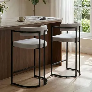 【Summervibes】CHAIRUS  26 Inches Velvet Modern Bar Stools Set of 2 Faux Fur Upholstered Bar Chairs with Metal Base Footrest, Kitchen Counter Chairs for Home Bar/Pub/Dining Room/Kitchen Island,