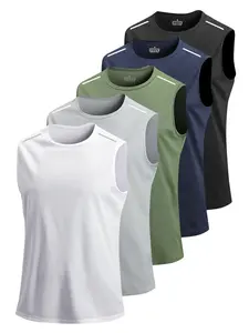 Men's solid color sleeveless T-shirt, regular sports crew neck top, men's top suitable for gym exercise and running, sleeveless sports vest