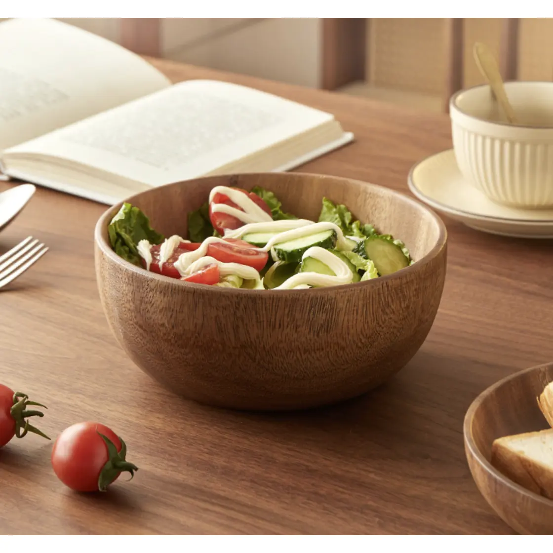 Acacia Wood Bowl Household Wooden Japanese Style Wooden Bowl Wooden Bowl Whole Wood Sea Bowl Creative Tableware Salad Bowl Rice Bowl Soup Bowl