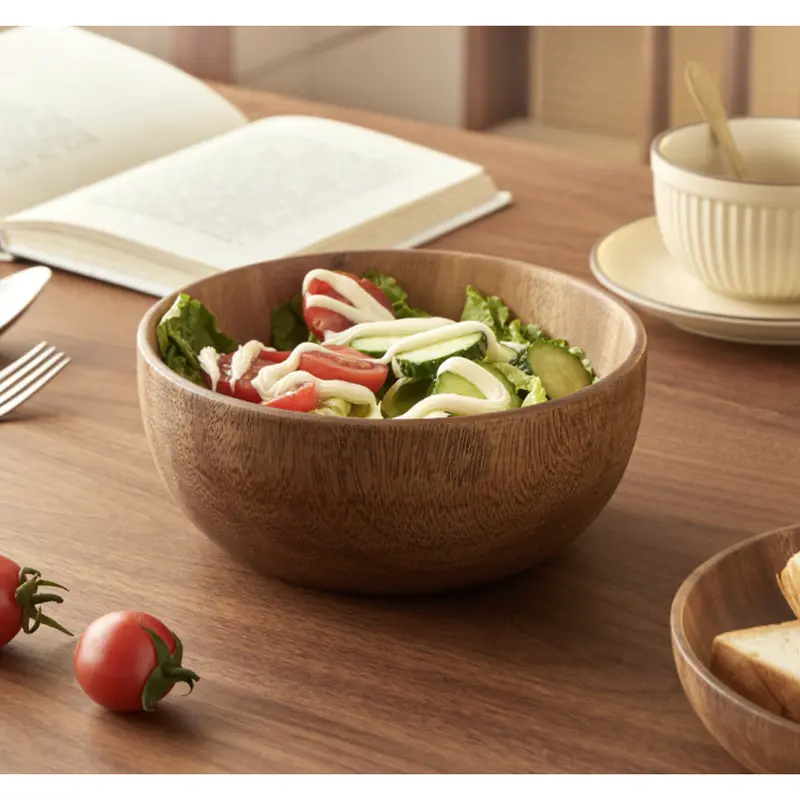 Acacia Wood Bowl Household Wooden Japanese Style Wooden Bowl Wooden Bowl Whole Wood Sea Bowl Creative Tableware Salad Bowl Rice Bowl Soup Bowl