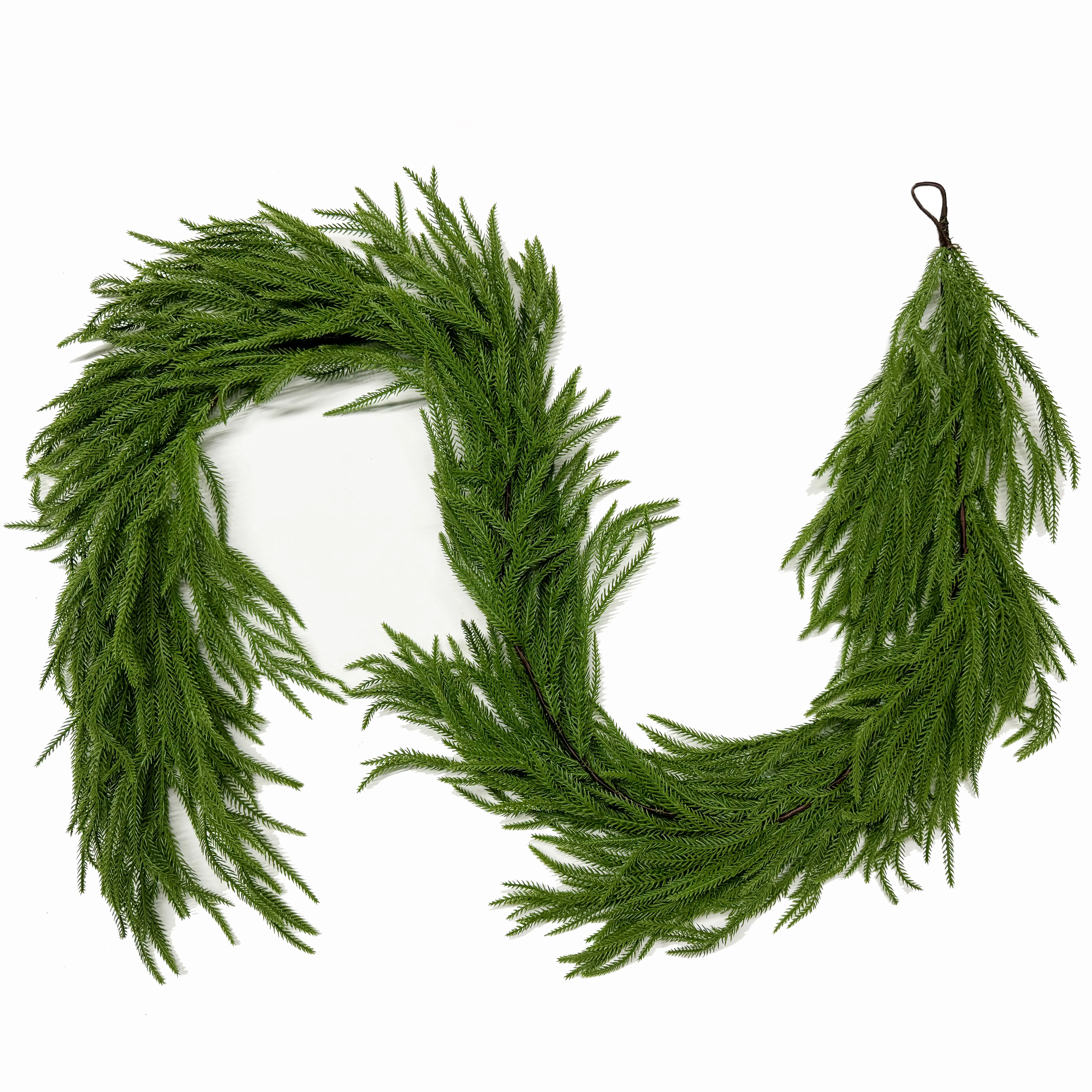 Senjie Natural Norfolk Garland Full with Soft Texture, Full Shape & Natural Flow — Perfect for Mantels, Doorways, and Tables，(6FT,9FT)