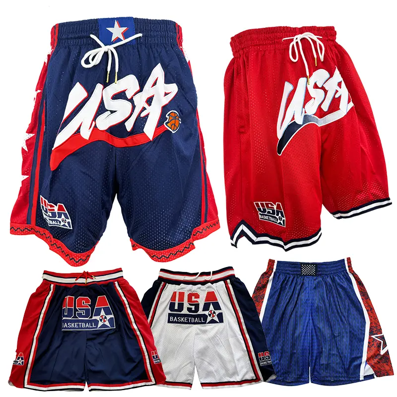 New Men's Basketball shorts Four pockets 1992 USA 2024 Dream Team Cheap and High Quality Sewing embroidery covered court Beach Pants Outdoor sports Training shorts  Big Size Blue red Embroidered breathable shorts S-XXL Accepting mixed wholesale and retail