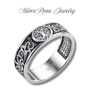 S925 Sterling Silver Viking Tree of Life Ring, Vintage Yggdrasil the Norse Mythology Symbol, Elegant and Exquisite Couple Ring for Women Men, Pagan Symbole Jewelry, Spiritual Gift for Protection, with Exclusive Gift Box, Perfect for Daily Wear