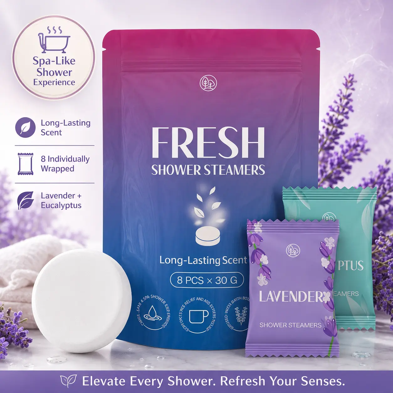 Aromatherapy Shower Steamers Set - Lavender, Eucalyptus Fragrance Scent for Soothing Stress Relief, Home Spa Self Care Essential, Perfect Gift Idea for Mothers, Body Care, Daily, Scented, Father’s Day, Essential Oils, Solid, Birthdays, Tablet