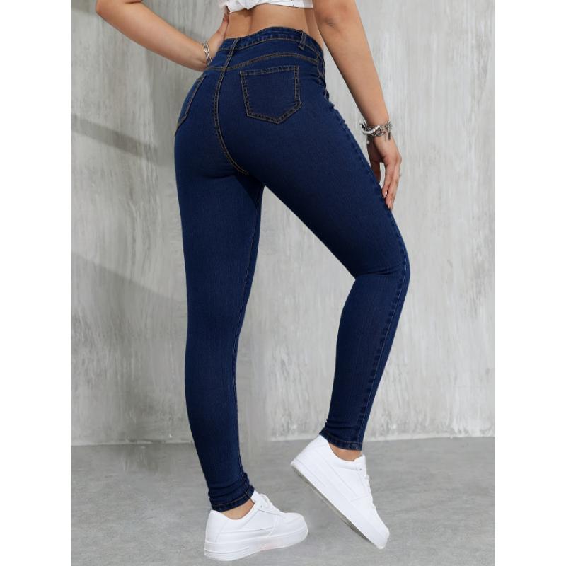 Preppy Style High Stretch Skinny Jeans for Women - 70% Rayon, 27.6% Polyester, 2.4% Spandex Blend, Solid Color, Button Fly, All-Season Long Pants with Woven Fabric, Tightfit Jeans|Preppy Style Jeans|Stretch Denim Blend