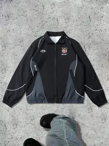 Men's Stand Collar Long Sleeve Jacket Coat, Street Style Fashion Brand, Casual Loose Fit Outerwear, Cartoon Pattern, Graphic, Spring & Fall, Menswear