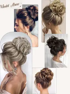 Heat Resistant Fiber Synthetic Hair Bun Clips, Coily Curly Hair Accessories, Easy Wear Elastic Bands, Suitable for Daily, Dates, Parties, Synthetic Hairpieces
