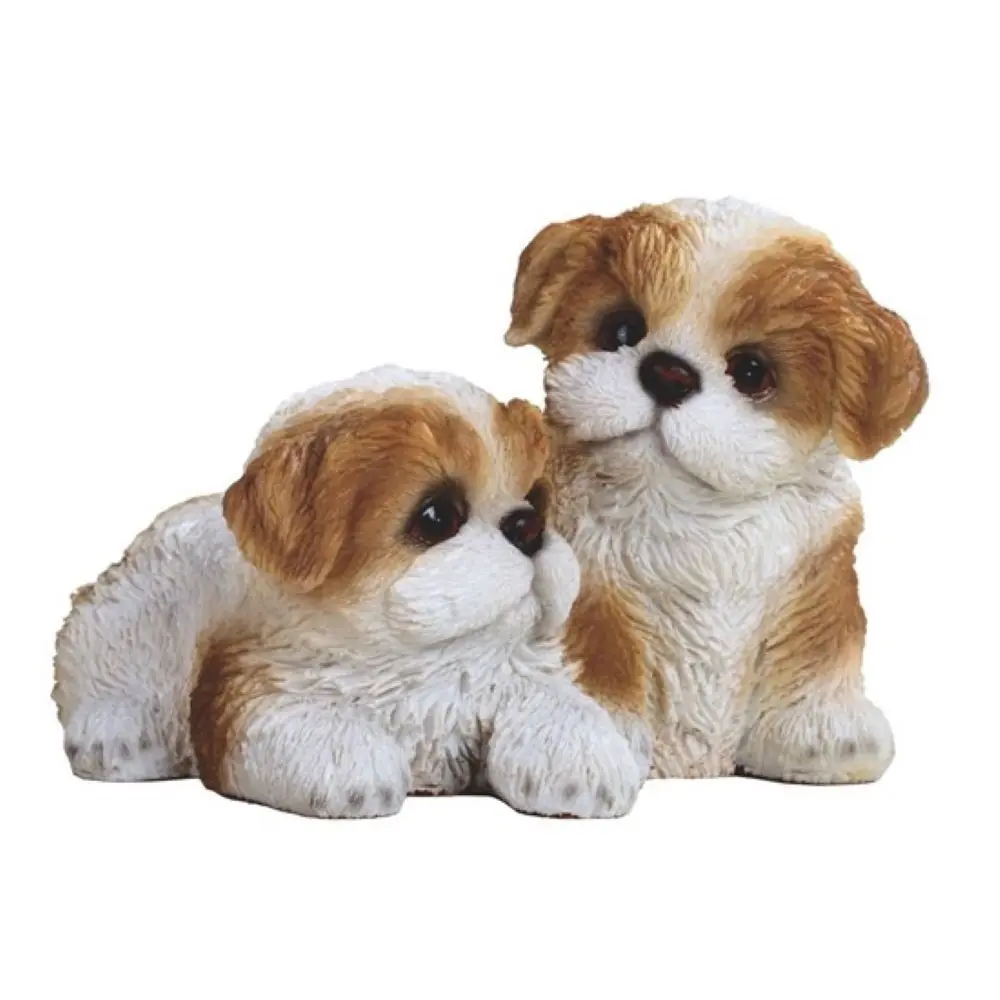 5.75"W Realistic Lifelike Two Shih Tzu Puppy Lean On Each Other Dogs Figurine