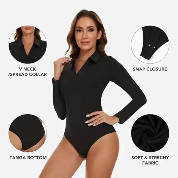 Slim Fit Long Sleeve Collared Bodysuit – Stylish and Comfortable Design