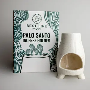 Best Life Shoppe Mini-Chiminea Palo Santo Holder, Handcrafted Ceramic Incense Holder Burner and Ash Catcher for Palo Santo Sticks or Incense, Unique Home Decor (White) Accessory Candle