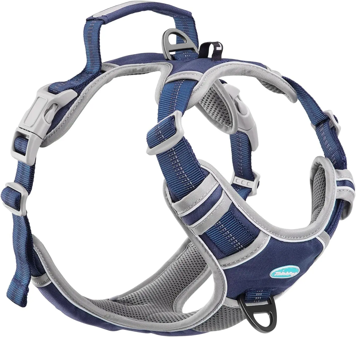 No Pull Harness Breathable Sport Harness with Handle-Dog Harnesses Reflective Adjustable for Medium Large Dogs,Back/Front Clip for Easy Control L Dark Blue