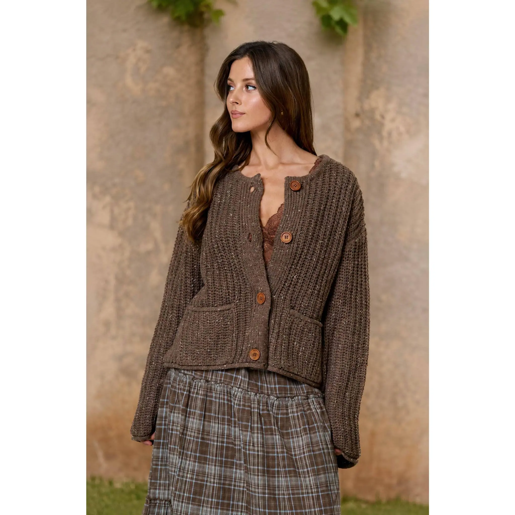 Chunky Brown Raw Edge Cardigan