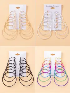 6 Pairs Fashion Matching Hoop Earrings, Women's Daily Casual Earrings Set Jewelry, Casual Jewelry for Party, Daily Clothing Decor
