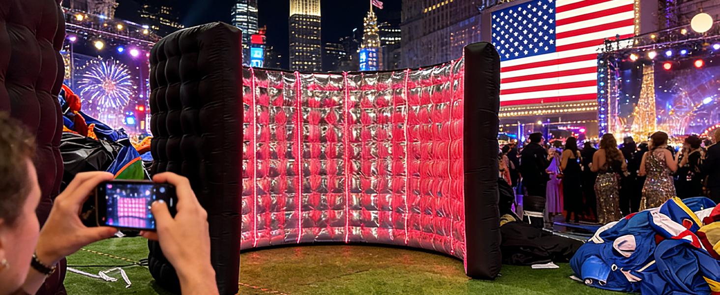 SAYOK 360 Photo Booth Backdrop, 10FT Inflatable Photo Booth Wall with Light, Enclosure, Photoshoot Background Silver Wall for 360 Photo Booth Machine, Wedding, Party, Event, Exhibition