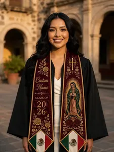 Personalized Mexican Graduation Stole 2026, Virgen De Guadalupe Senior Sash, Custom Floral Hispanic Grad Gift