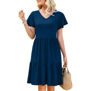 WEACZZY Womens Casual Summer Dress V Neck Ruffle Sleeve A Line Dresses Flowy with Pockets 2026