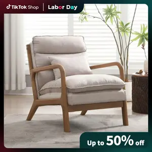 [Labor Day] EBELLO Comfort Linen Upholstered Arm Accent Chair, With Lumbar Pillow  , Double Padded Accent Chair, Side Chair for Living Room Bedroom Office, Easy Assembly