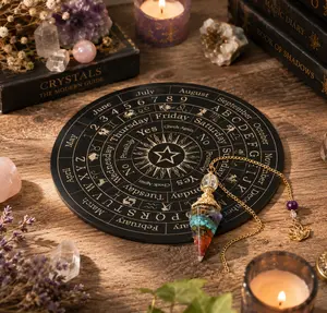 Butterfly Engraved Wooden Pendulum Divination Board | Dowsing Spirit Board for Wicca Altar Meditation Home Decor, Matches Amethyst Crystal Pendulum