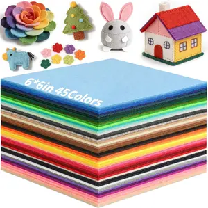 45 Pcs Felt Fabric Sheets for Craft, 6"x6" Assorted Colors Non Woven Felt Sheets, 2mm Thick Felt Fabric Square for DIY Sewing Crafts, Patchwork, School Projects, Decoration