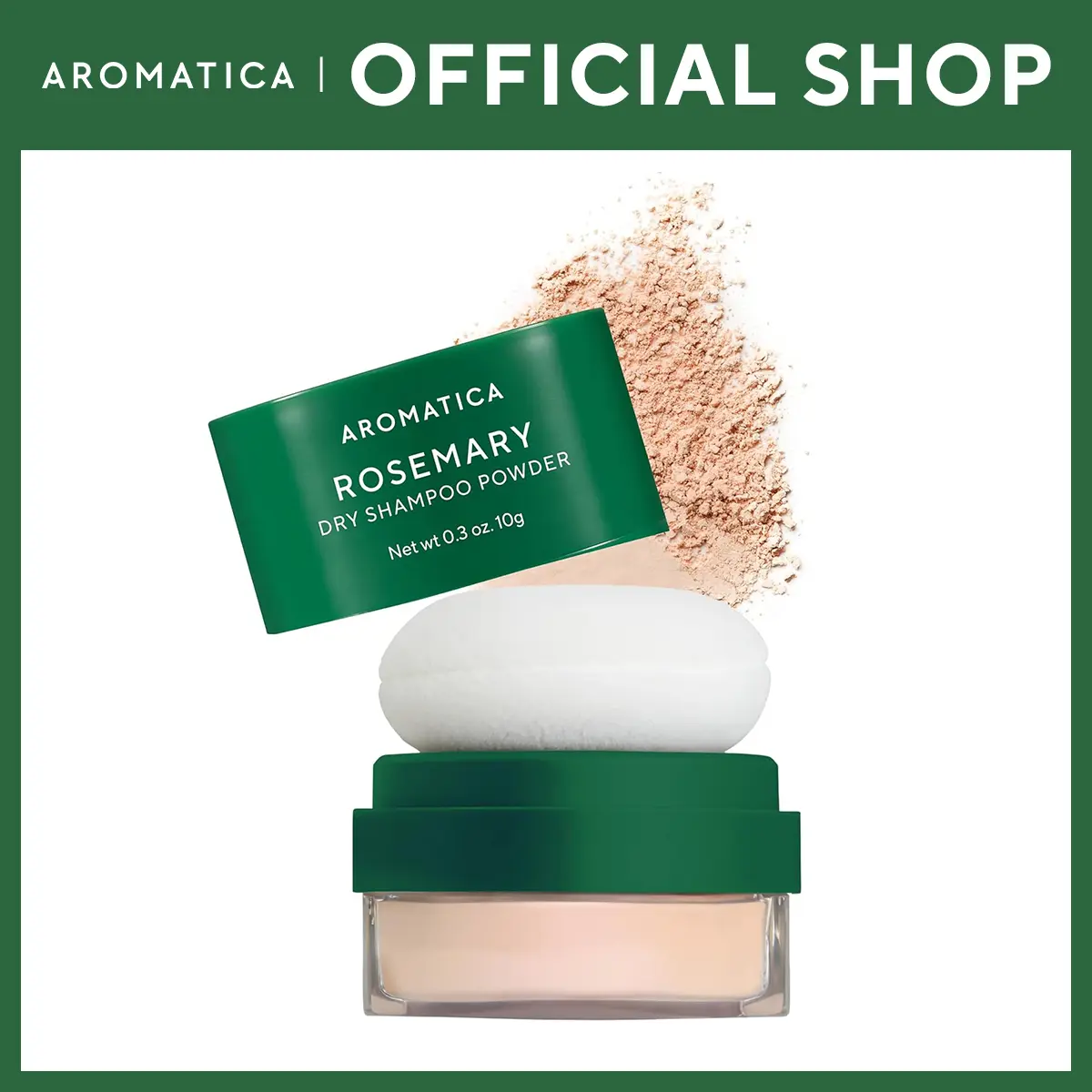 AROMATICA Rosemary Dry Shampoo Powder, Travel Size (10g/0.3oz) - Root Lifting & Volumizing Hair Powder with Panthenol + Biotin, Oil-Absorbing, Non-Aerosol, Talc-Free, Korean Hair Care, for Women