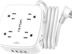 6 Ft Surge Protector Power Strip - 8 Wide Outlets, 4 USB Ports, 3-Side Outlet Extender, 6Ft Extension Cord, Flat Plug, Wall Mount, Desk USB Charging Station, ETL Certified, White