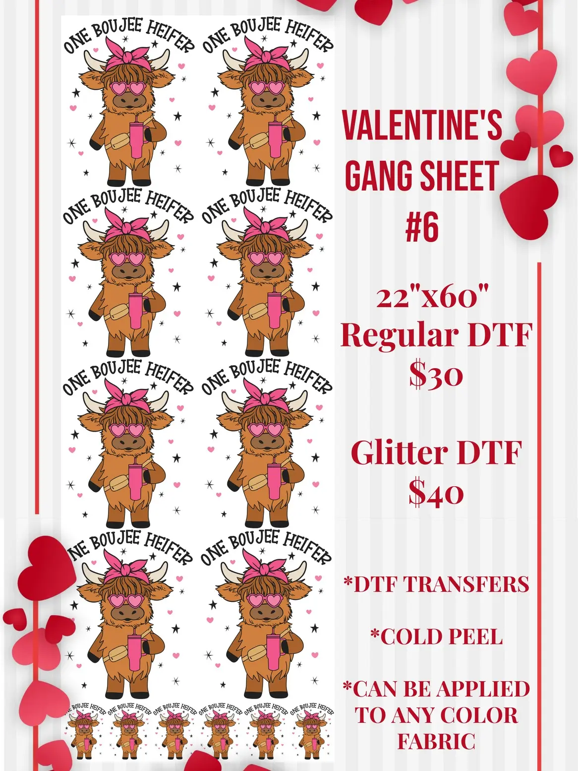 22x60 Valentine's Gang Sheet 6 - DTF Pre-Made Cold Peel Transfers