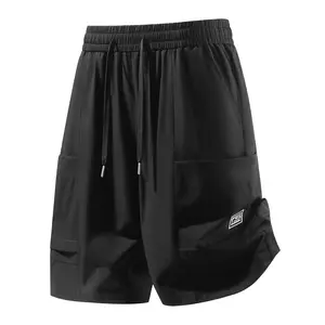 Men's Solid Colour Sports Shorts Set - Icy-Feeling Quick-Drying Breathable Fabric, Elastic Waistband, Zipped Pockets, Ideal for Outdoor Sports, Fitness, Solid Colour Shorts