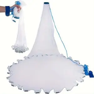 8ft Fishing Cast Net Bait Easy Throw Hand Strong Nylon Mesh 3/8inch Mesh, Heavy Duty - 3/8in, Aluminum Ring Bait, Saltwater Shrimp Trap, Handmade Monofilament