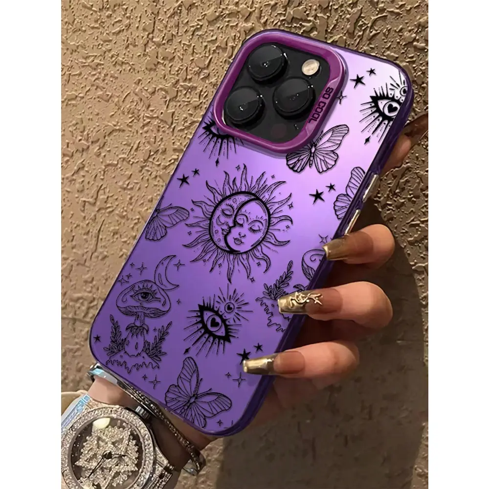 One graffiti-style creative sun eye phone case, compatible with iPhone 17/16/15/14/13/12/11/Pro Max/Pro/Plus/Xs Max/XS/X, protects the camera lens, made of durable silicone., Cover, Accessories, Smartphone summerwins