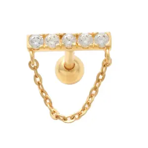 14K Solid Gold Cubic Zirconia Earring Piercings