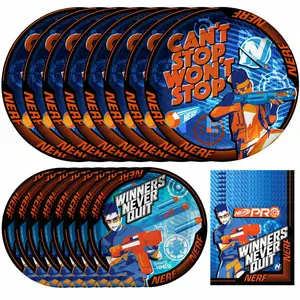 Nerf Birthday Party Supplies Tableware Starter Set for 16 Guests
