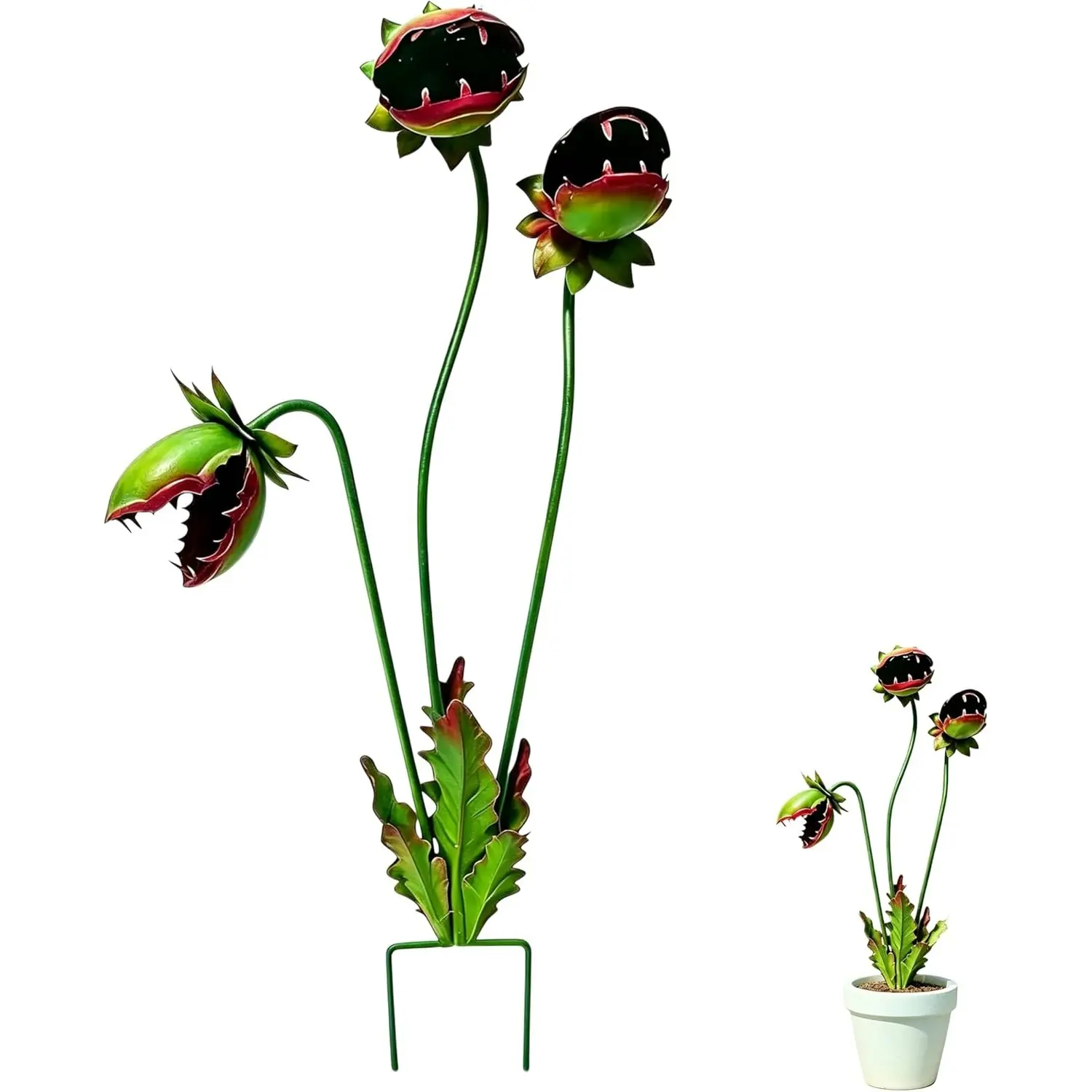 Fun metal carnivorous plant decoration, 25 inch Venus flytrap garden art sculpture, terrace flower bed lawn decoration ornament, unique and funny home decoration gift