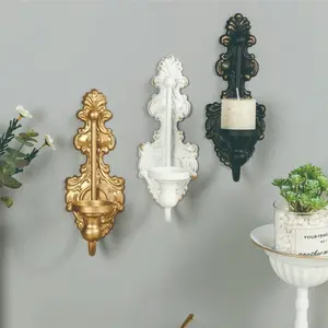 Black/Golden/White Vintage Metal Candle Sconces - Set of 2 Wall Candle Holder for Living Room, Dining Room, Farmhouse, Fireplace, Wedding