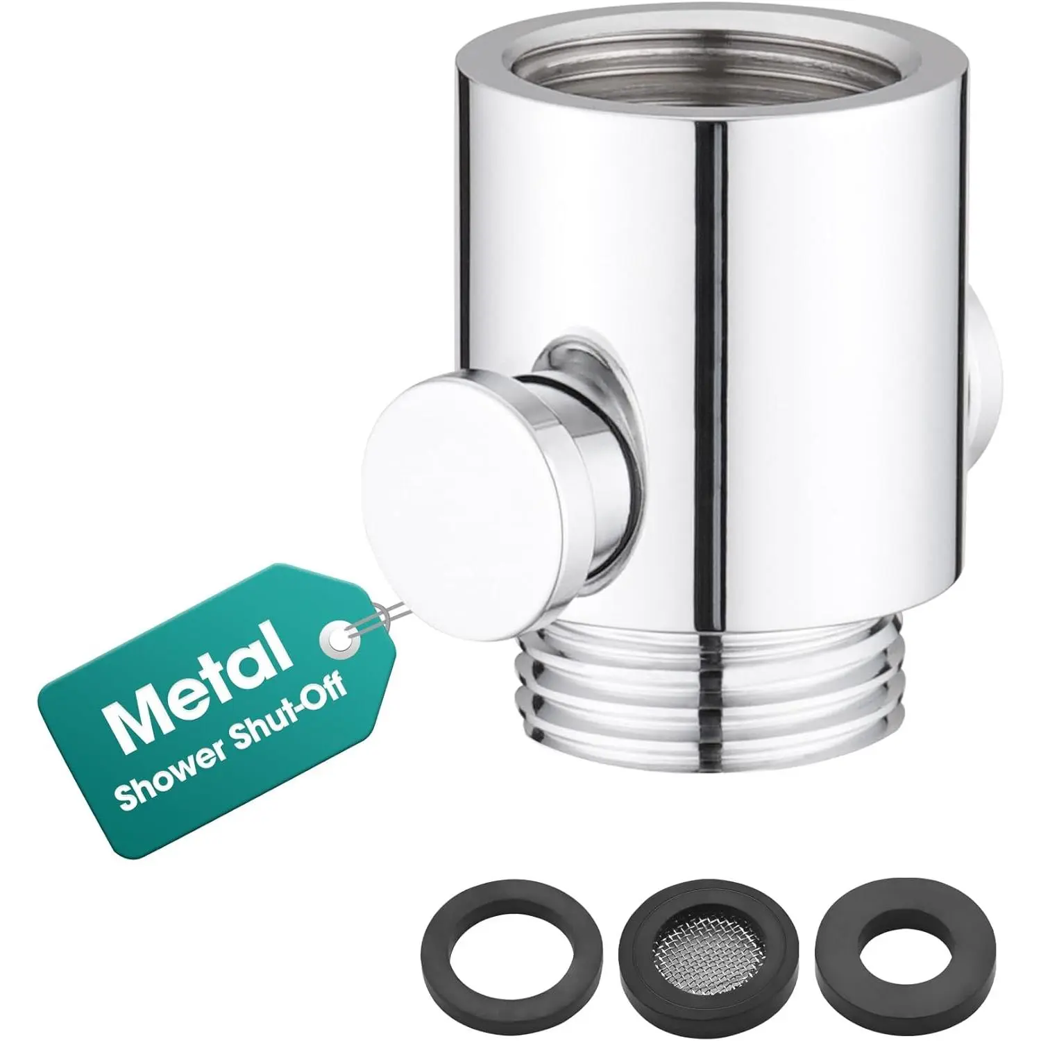 Chrome Metal Shower Head Shut-Off Valve - Easy Install, Water-Saving, Modern Design, Compatible with Handheld Showerheads for RV & Home Bathrooms, Water Save