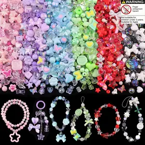 Mixed Color for Bracelet Making, Bow Flower Butterfly Star Heart Charms for Jewelry Making, DIY Necklace Keychain Phone Charm, Acrylic Beads Mix