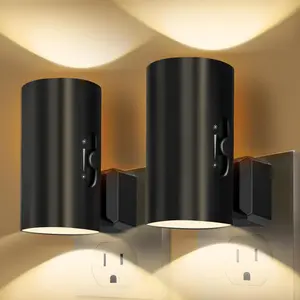 P-DLP02  Night Lights Plug into Wall, LED Plug in Night Light, Dusk to Dawn Light Sensor, 0-100LM Adjustable Brightness Wall Light, Soft White 3000K, Dimmable Night Lights for Hallway Bedroom Stairway, 2 Pack