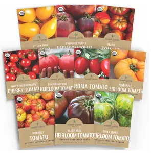 Organic Tomato Seeds Variety Pack - 10 Individual Packs - Roma, Cherry, Black Krim, Yellow Pear, Pineapple and More! (Non-GMO, Certified Organic)