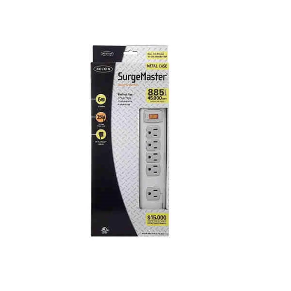 Belkin Heavy-Duty Metal Surge Protector Power Strip, 6 Outlets, 885 J Protection, Extra-Long 15 ft Cord