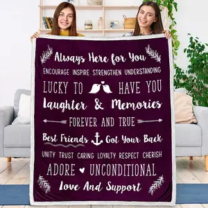 Best Friend Blanket - Friendship Gifts for Women, Soul Sister & Long Distance Bestie Gift, Soft Cozy Sherpa Throw with Sentimental Quotes, BFF Birthday Gift Idea, Purple