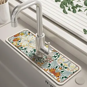 1 Piece Random Creative Flower Pattern Faucet Water Absorbent Mat, Kitchen Sink Splash Proof Guard