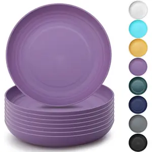 Large Deep Plastic Plates 8 Pieces, 9 Inch Dinner Plates, Unbreakable And Reusable Light Weight Dinner Plates Pasta and Dumpling Bowl Microwave Safe
