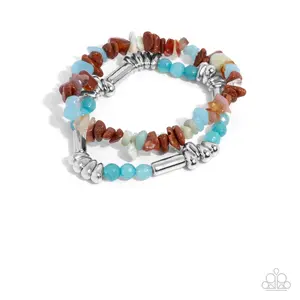 Turquoise, Brown & Silver Stretch Bracelet for Women