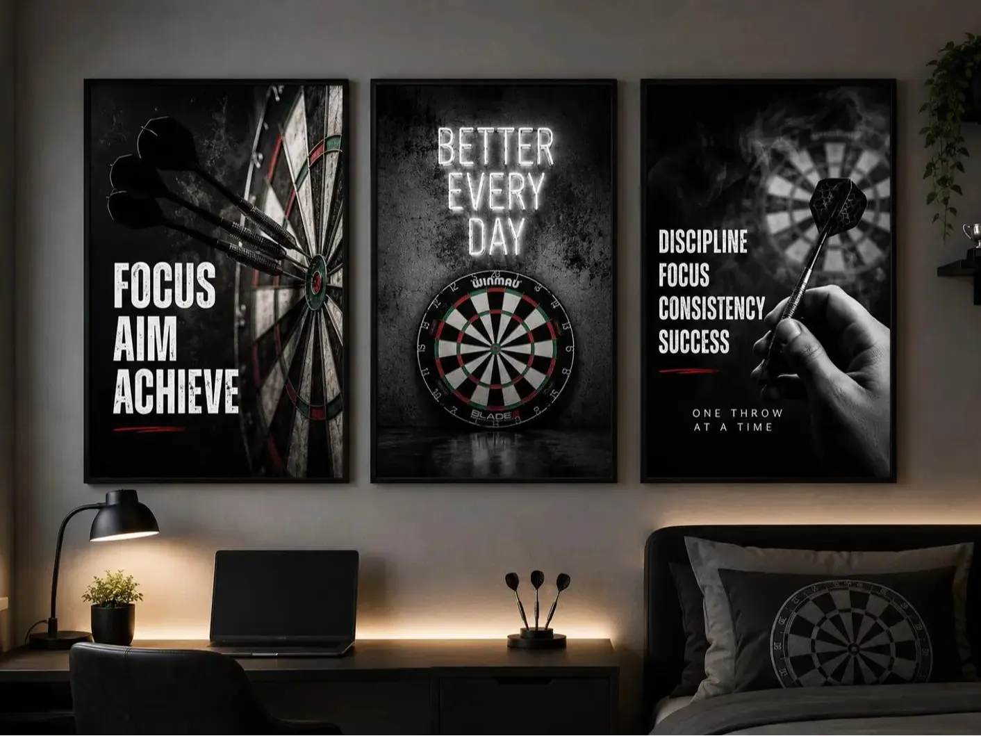 Darts Poster Unframed  Set of 3 | Motivational Games Room Prints