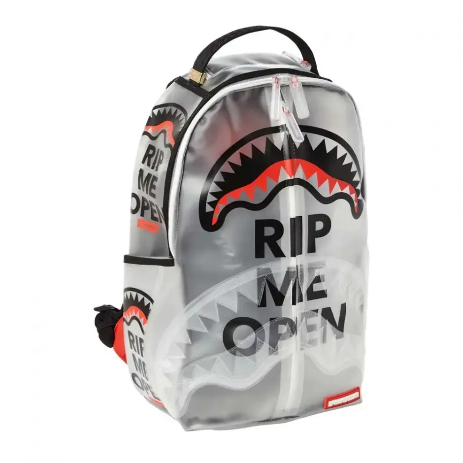 Sprayground Rip Me Open Clear Backpacks, Multiple Colors Available, Transparent Mesh Splicing Stadium Gym Travel Personal Item Bookbag for Boys&Girls