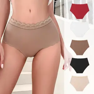 5PCS Seamless High Waist Lace Briefs Women Sexy Soft Invisible Underwear